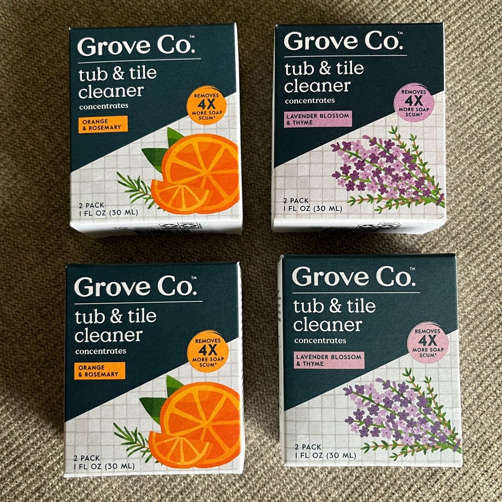 NEW Grove Co. Set of 4 (2 packs) 8 Bottles Total -Tub & Tile Cleaner